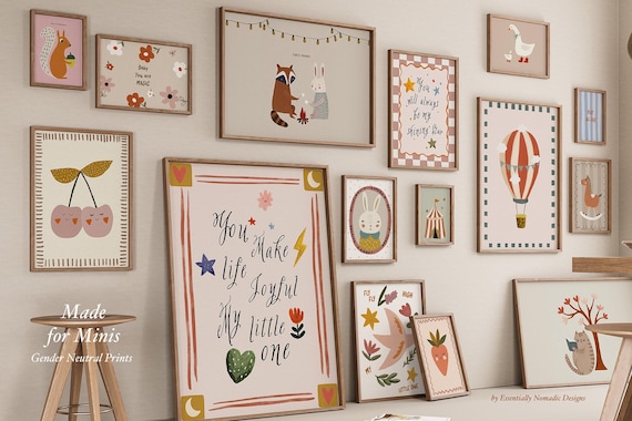 Gender Neutral Nursery Gallery Wall Set Whimsical Kids Room Poster