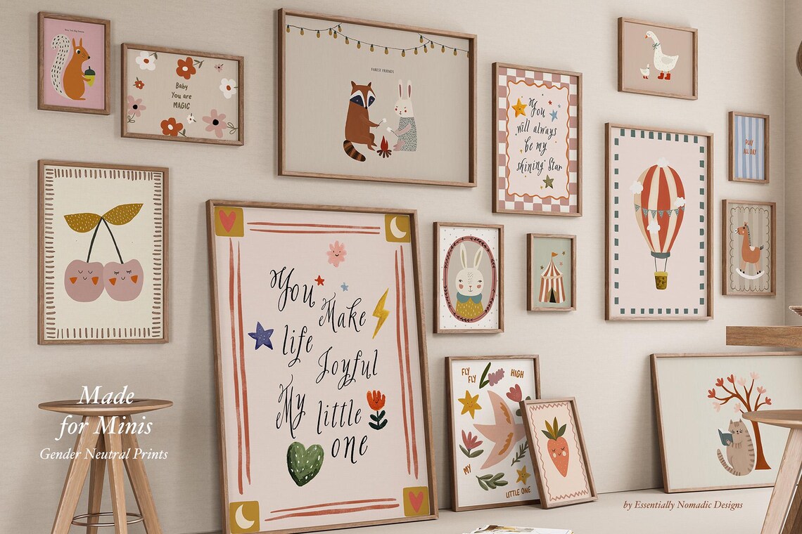 Gender Neutral Nursery Gallery Wall Set Whimsical Kids Room Poster