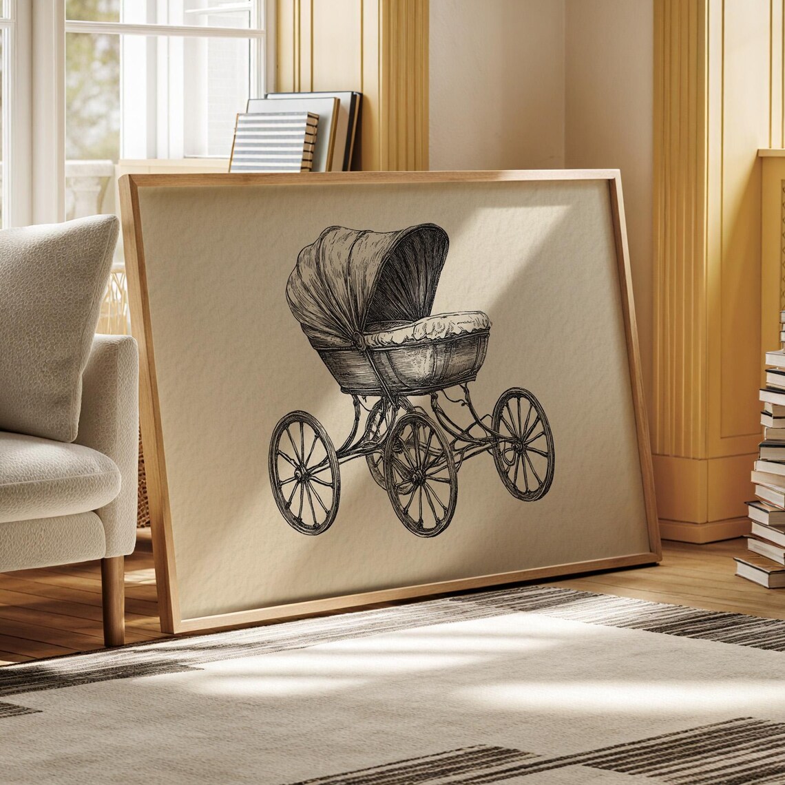 Vintage Baby Carriage Illustration, Victorian Nursery Art Print