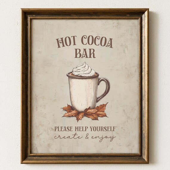 Hot Cocoa Bar Fall Beverage Station Kitchen Decor Sign Wall Art