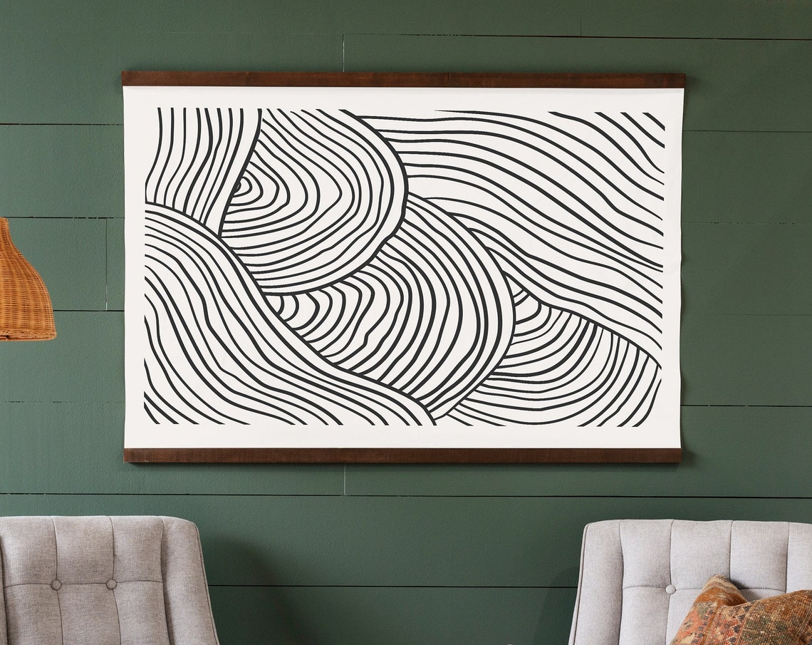 Black and White Abstract Flowing Line Art Modern Minimalist Poster - Image 2
