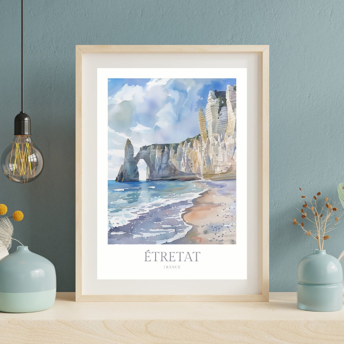 Etretat France Watercolor Poster Etretat Wall Art Decor Normandy Print France Wall Art France Poster - Image 2