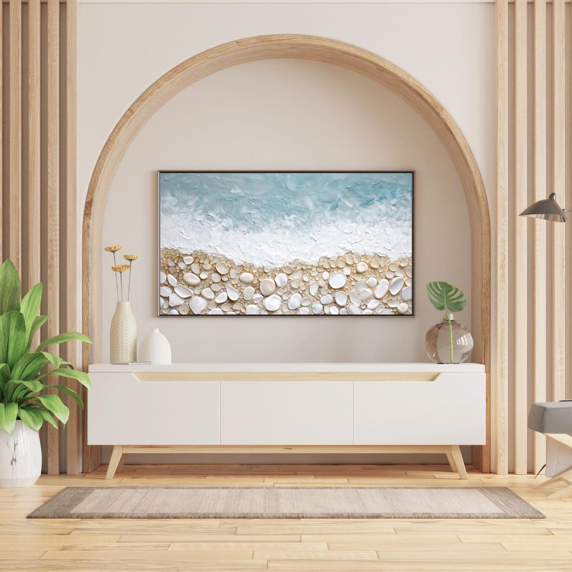 Pebble Beach Aerial Shoreline Textured Coastal Abstract Art Poster - Image 2
