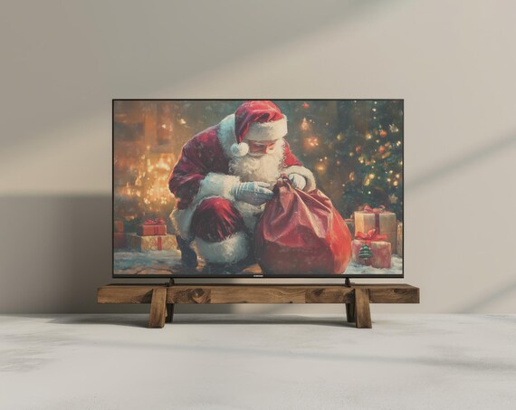 Vintage Santa Claus Toy Sack Christmas Tree Digital Display Poster