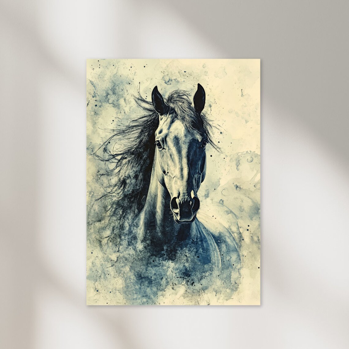 Black Ink Horse Portrait Dramatic Equine Watercolor Art Poster