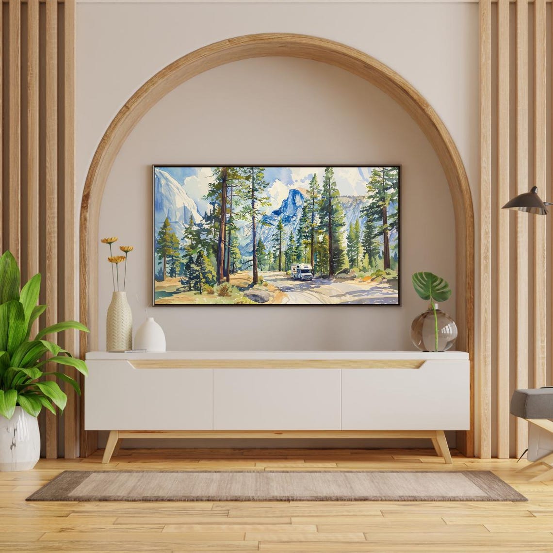 Yosemite National Park Watercolor Pine Forest Granite Cliffs Wall Art - Image 2