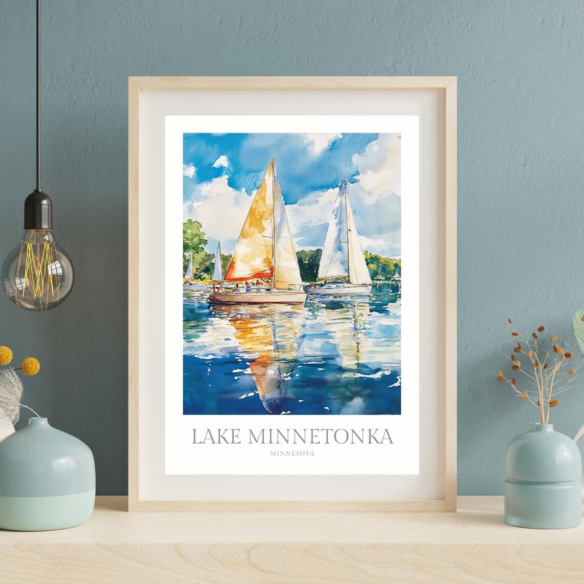 Lake Minnetonka Minnesota Sailboats Watercolor Travel Poster - Image 2