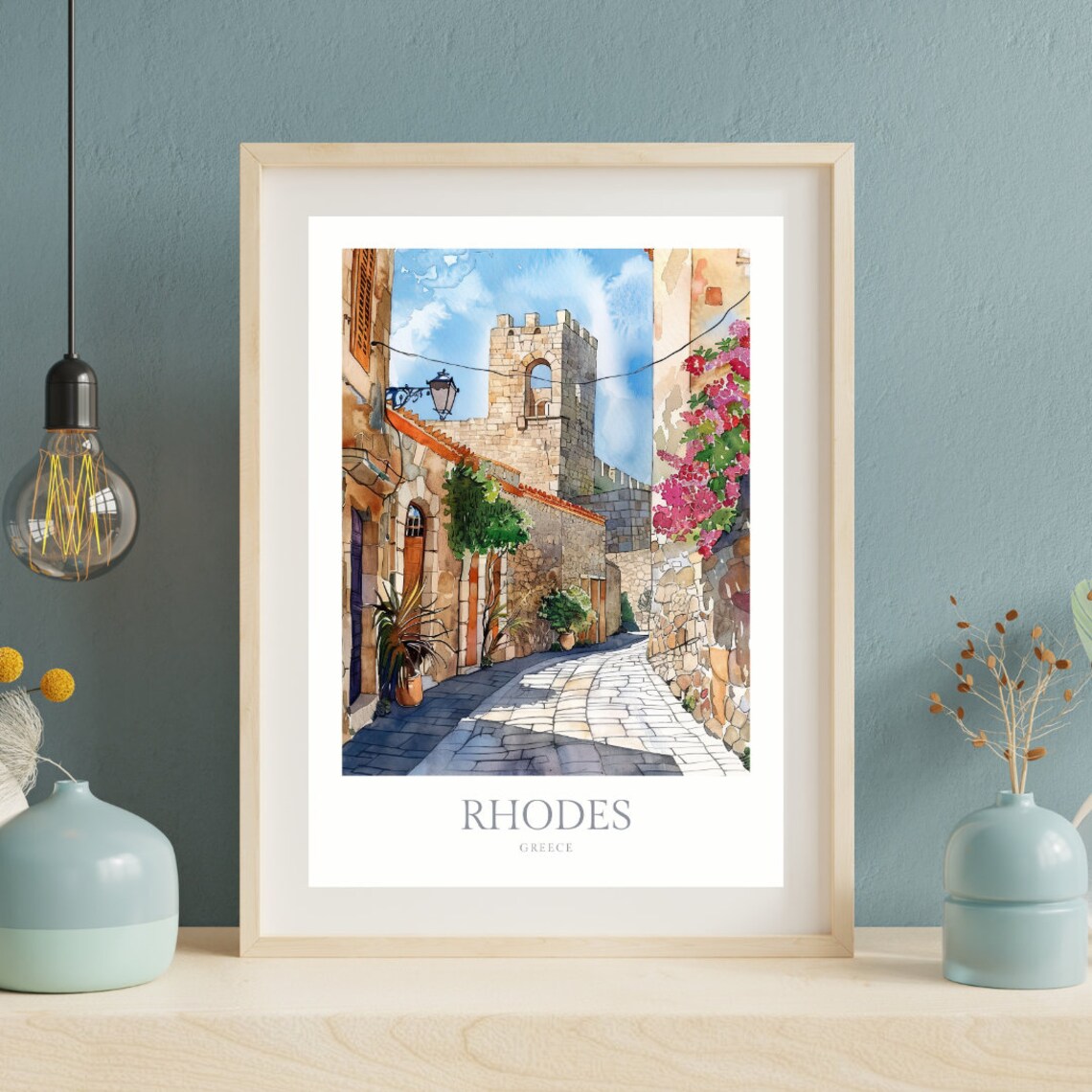 Rhodes Greece Watercolor Poster, Travel Poster - Image 2