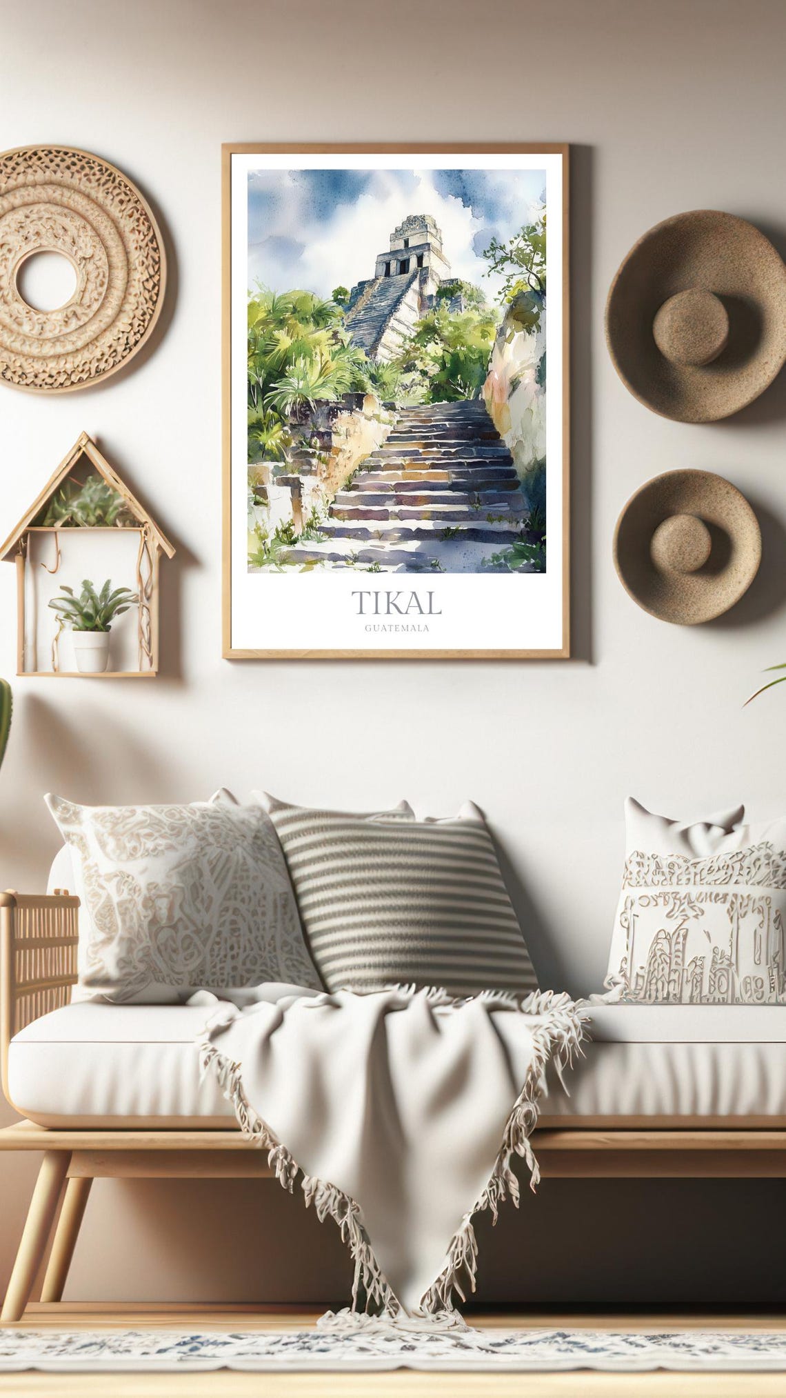 Tikal Guatemala Mayan Temple Jungle Ruins Watercolor Travel Poster - Image 3
