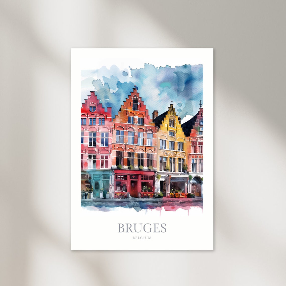 Bruges Belgium Watercolor Canal Gabled Houses Old Town Poster