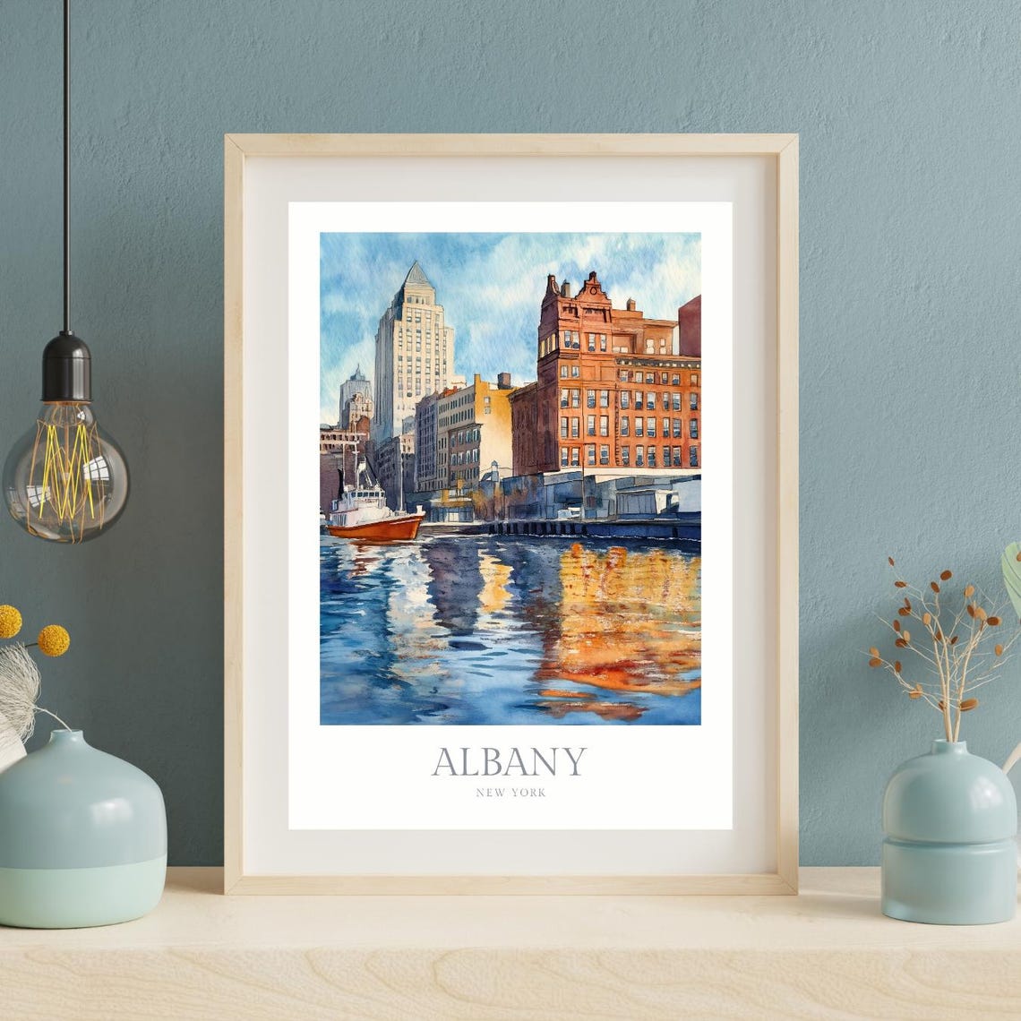 Albany New York Historic Harbor Waterfront Watercolor Cityscape Poster - Image 3
