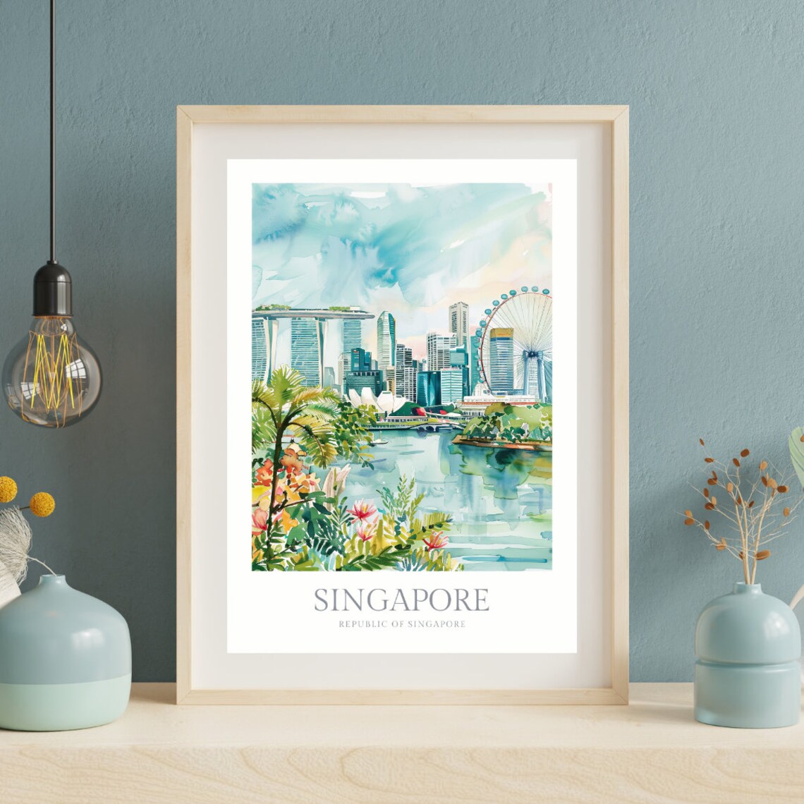 Singapore Watercolor Travel Poster, Asia Wall Art - Image 3