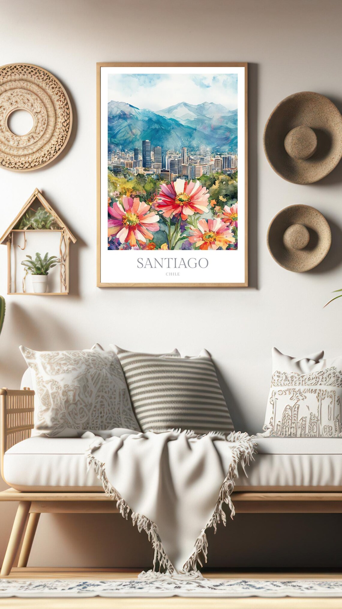 Santiago Chile Watercolor Travel Poster Art Print - Image 3