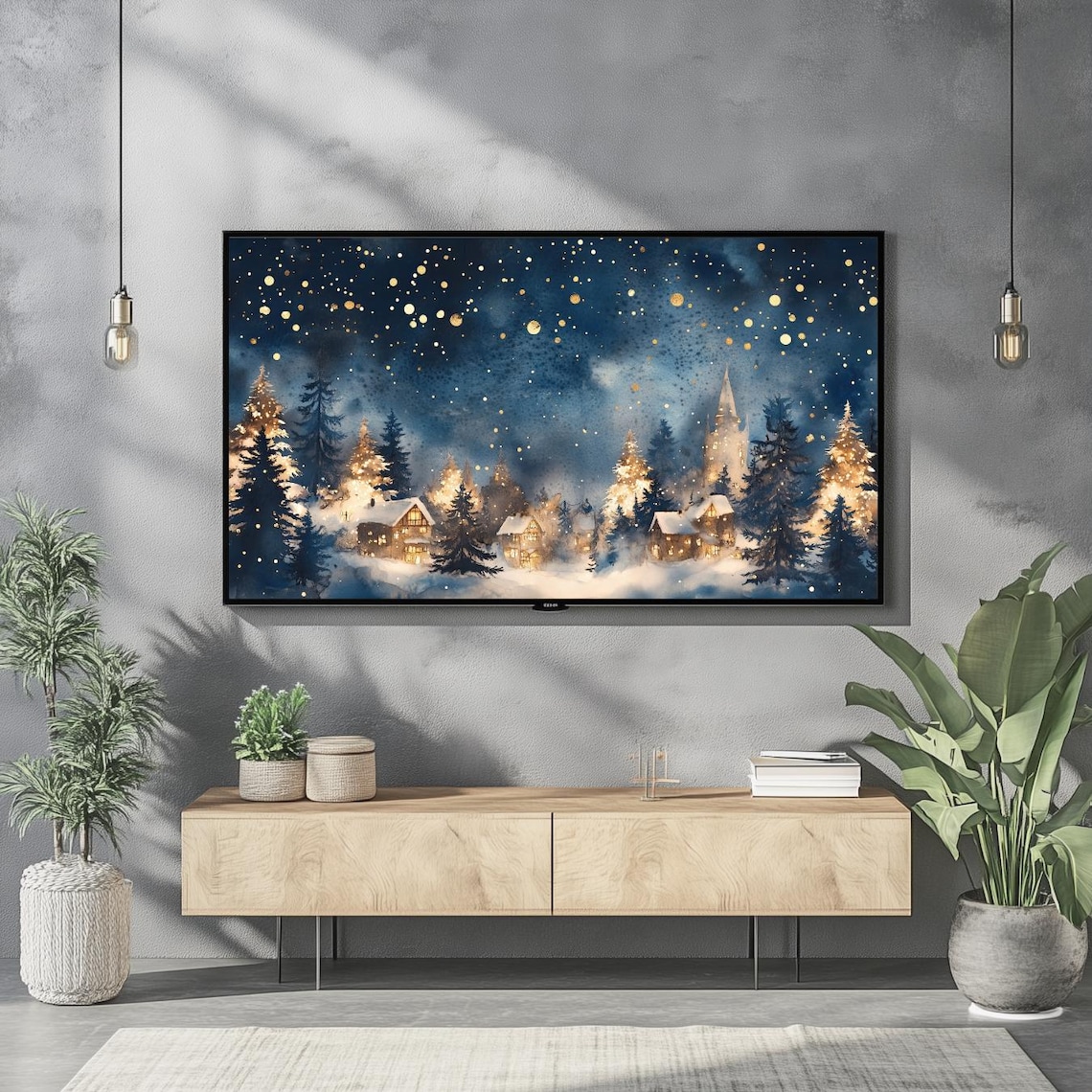Christmas Village Vintage Festive Winter Art Print - Image 2