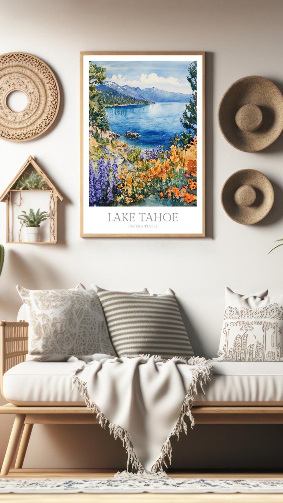 Lake Tahoe United States Wildflower Shoreline Watercolor Poster - Image 3
