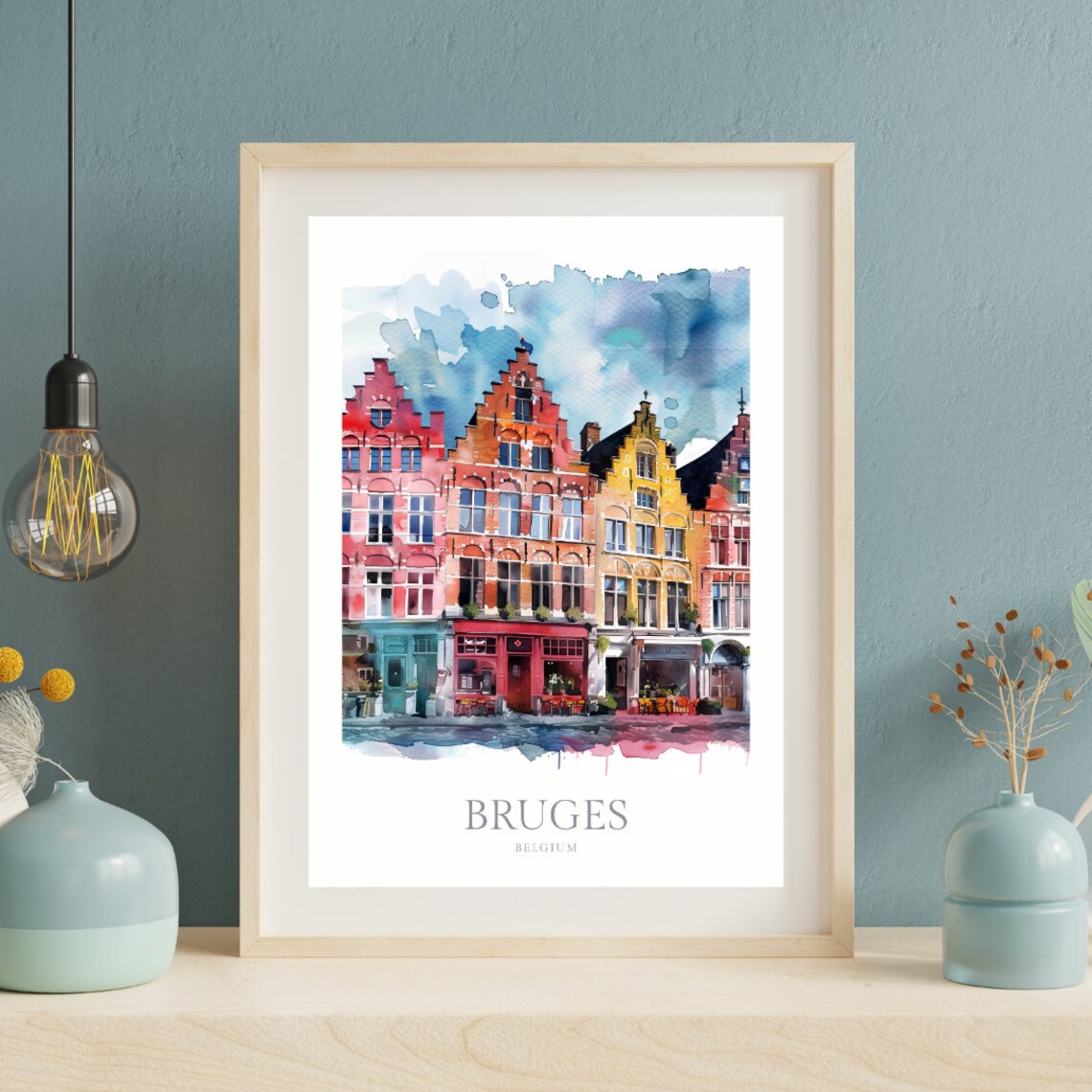 Bruges Belgium Watercolor Canal Gabled Houses Old Town Poster - Image 2