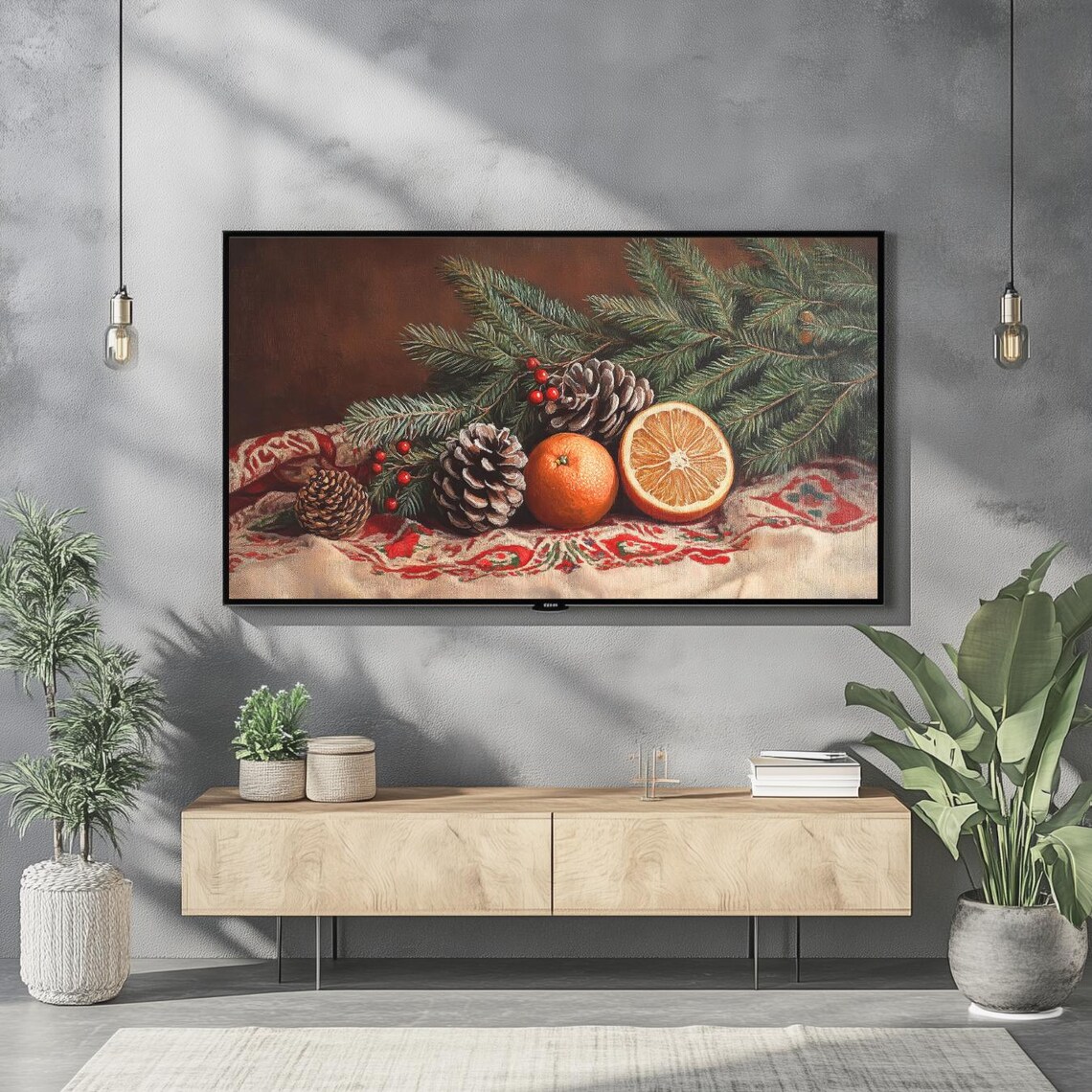 Rustic Christmas Botanical Pine Orange Still Life TV Art Digital Poster - Image 2