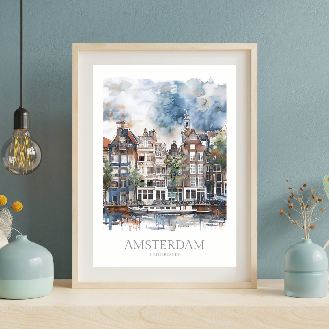 Amsterdam Watercolor Travel Poster, Netherlands Wall Art - Image 2