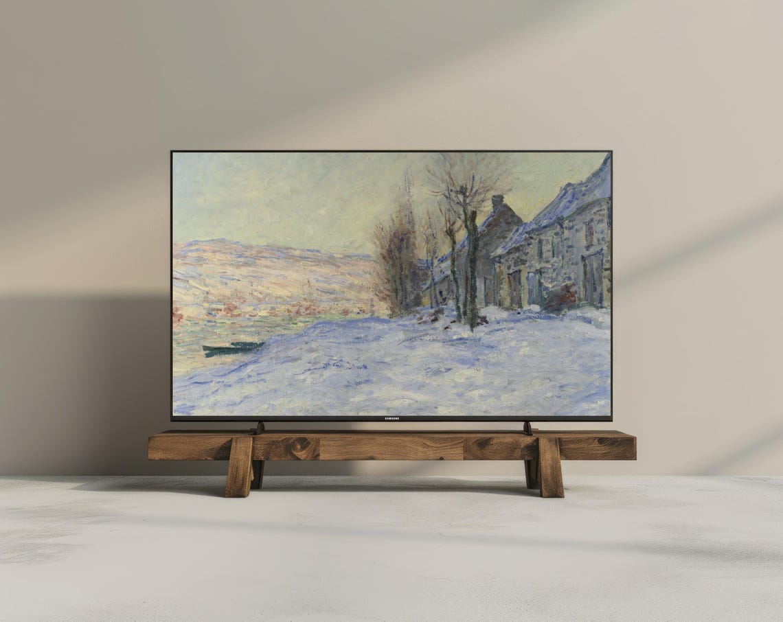 Frame Tv Art Vintage Winter Landscape Oil Painting Village Rustic Winter Holiday Christmas Farmhouse Decor Winter Landscape Tv Art - Image 3