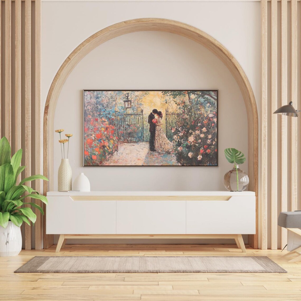 Romantic Couple Garden Gate Wedding Impressionist Oil Painting Poster - Image 2