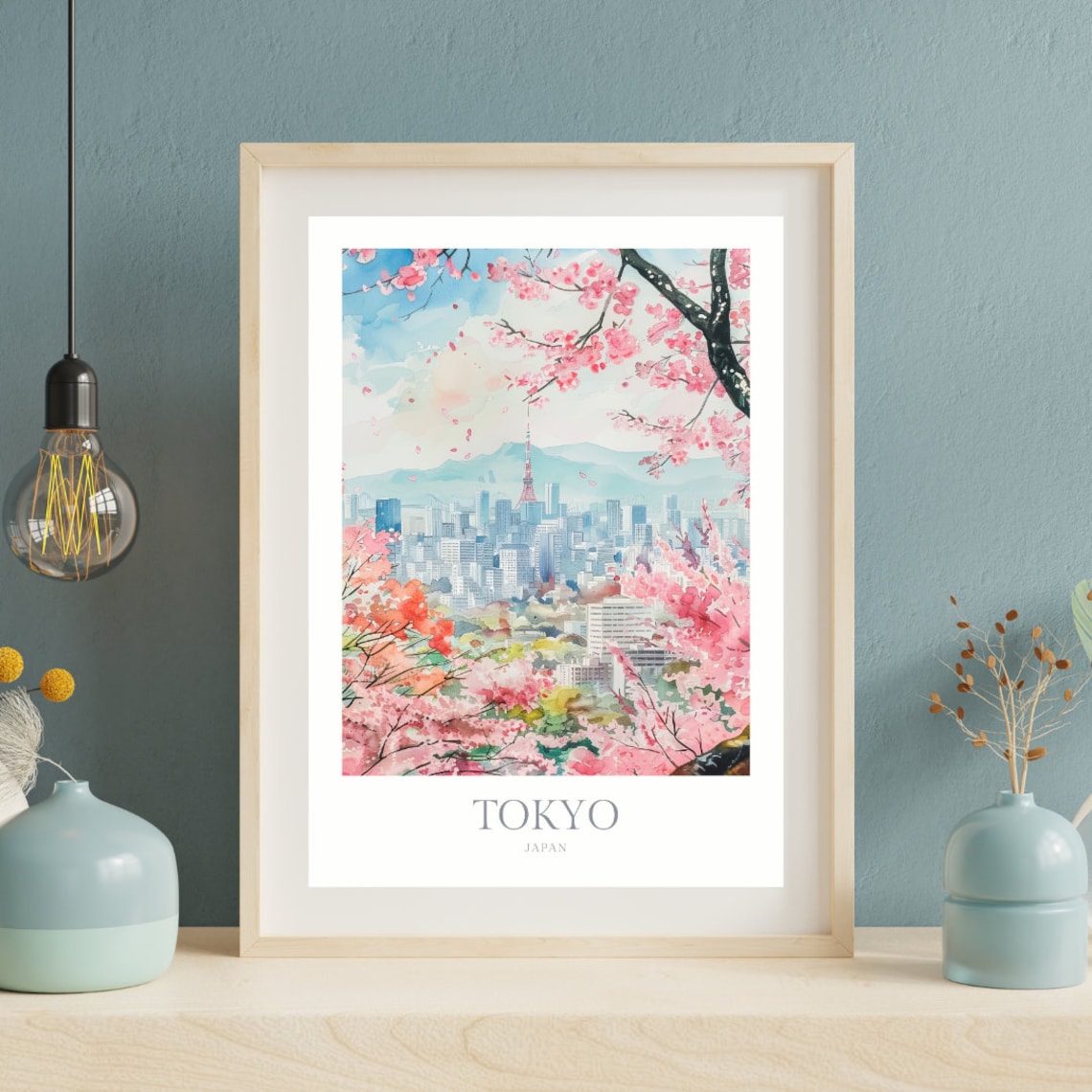 Tokyo Japan Watercolor Poster, Cherry Blossom Art - Image 2