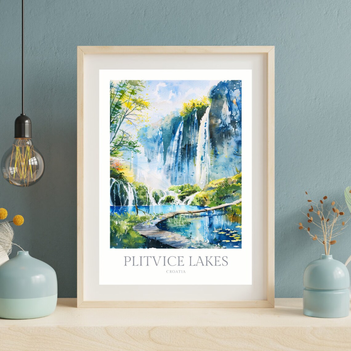 Plitvice Lakes Croatia Watercolor Travel Poster - Image 2