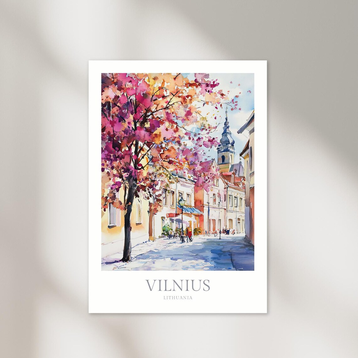 Vilnius Lithuania Blossom Street Old Town Watercolor Travel Poster