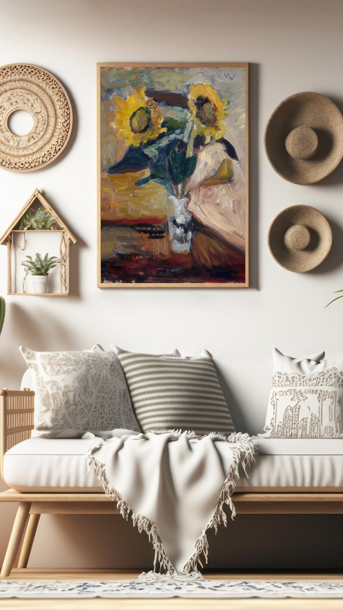 Bold Sunflowers Vase Expressionist Vintage Floral Still Life Art Poster - Image 3
