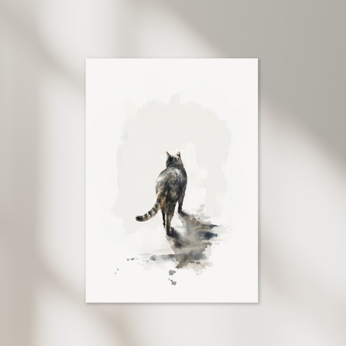 Walking Tabby Cat Minimalist Ink Watercolor Simple Cute Feline Poster - Image 2