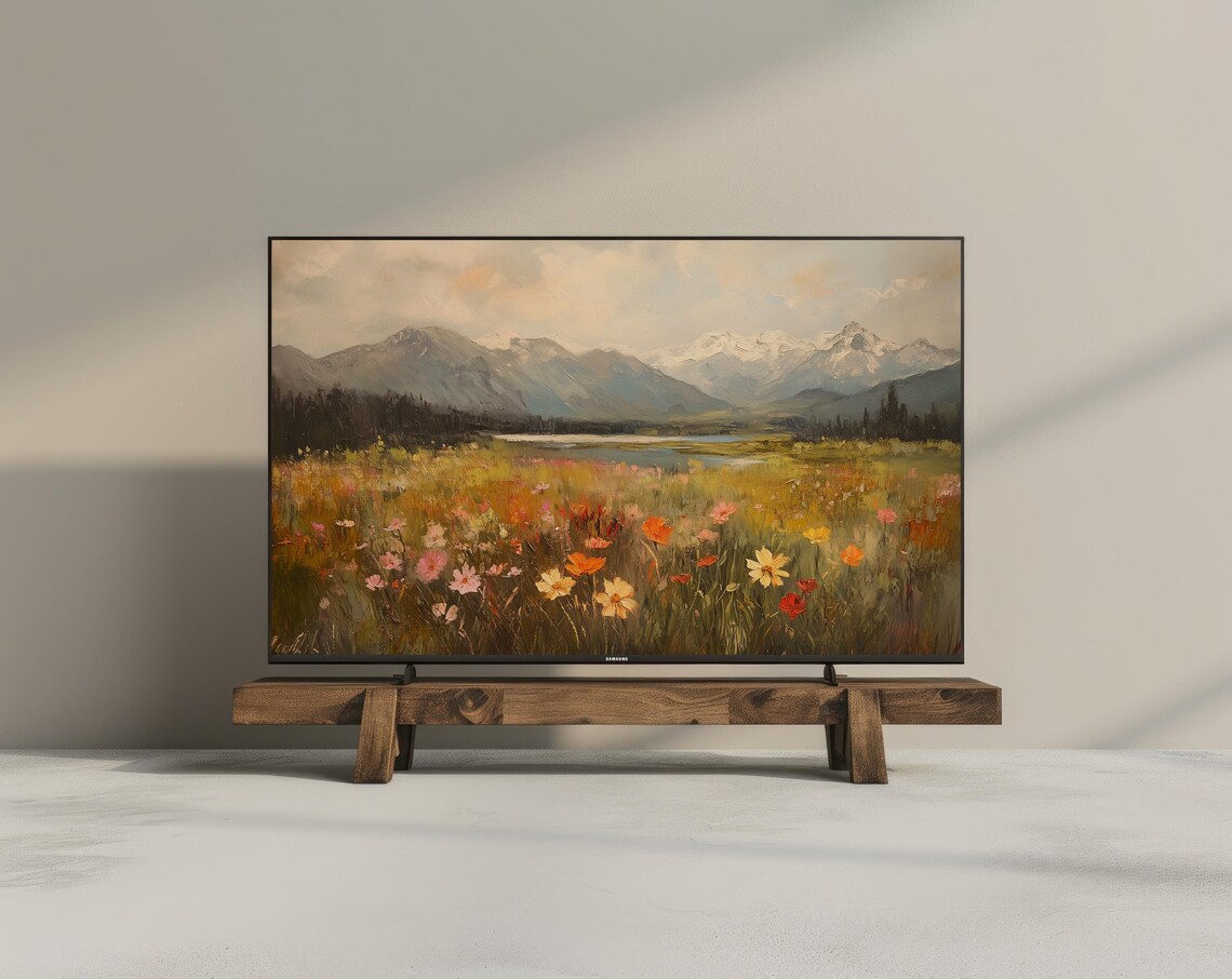Colorful Wildflower Meadow Lake Snowy Mountain Peaks Frame TV Poster - Image 3