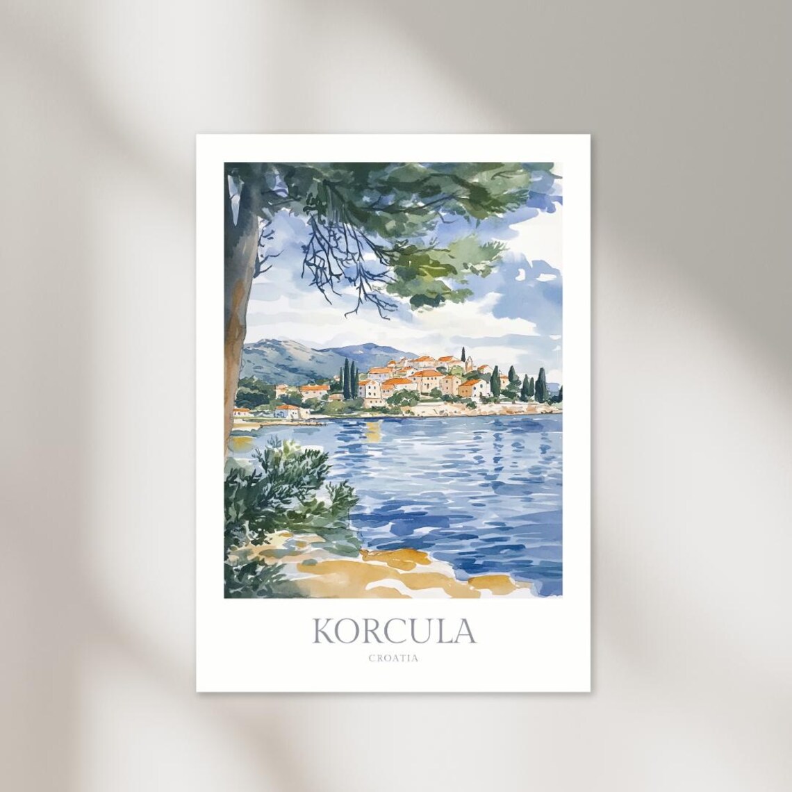Korcula Croatia Watercolor Travel Poster, Wall Art Print