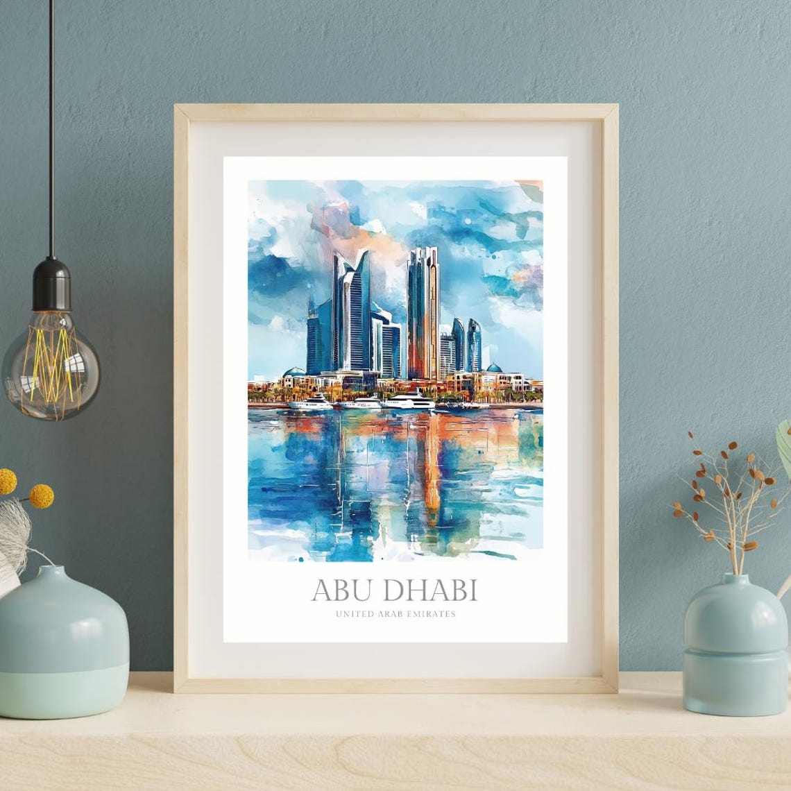 Abu Dhabi Waterfront Skyline Marina Towers Watercolor City Poster - Image 2