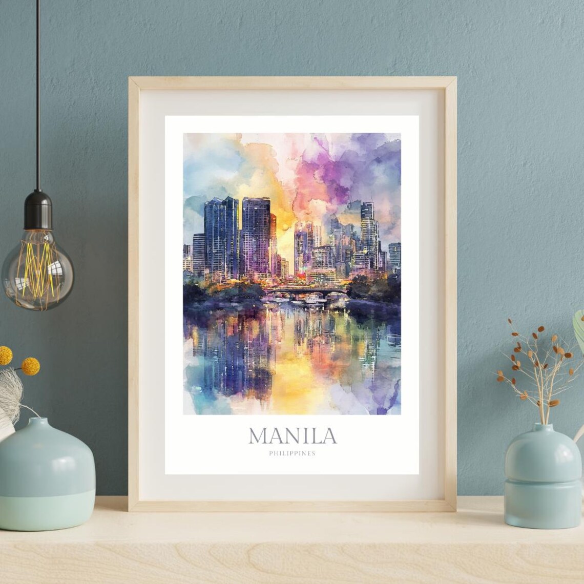 Manila Philippines Sunset Skyline Watercolor Cityscape Poster - Image 2