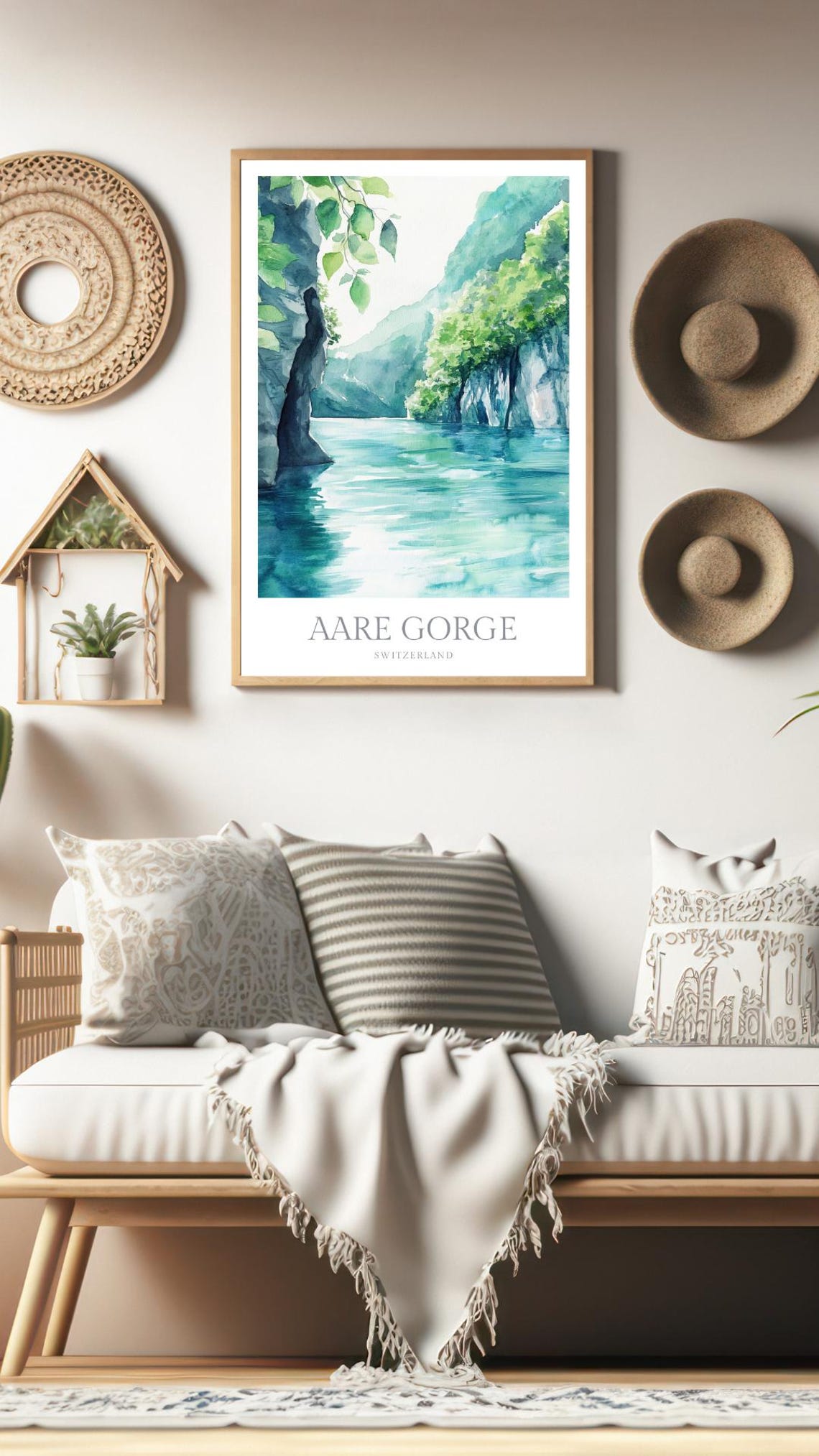 Aare Gorge Switzerland Watercolor Turquoise Limestone Canyon Poster - Image 2