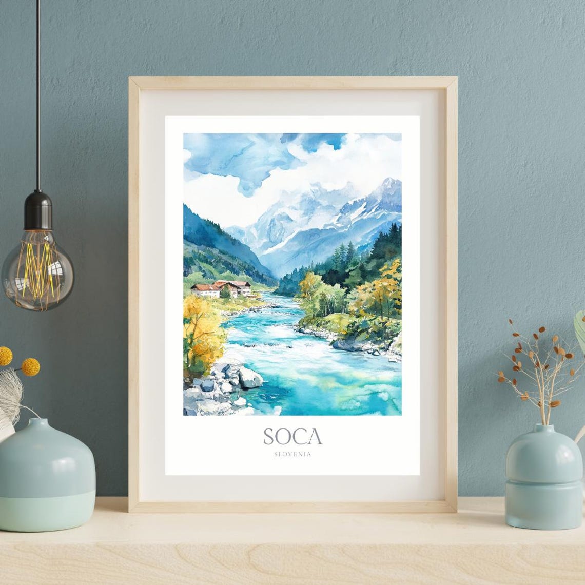 Soca Slovenia Turquoise River Alpine Valley Watercolor Travel Poster - Image 2