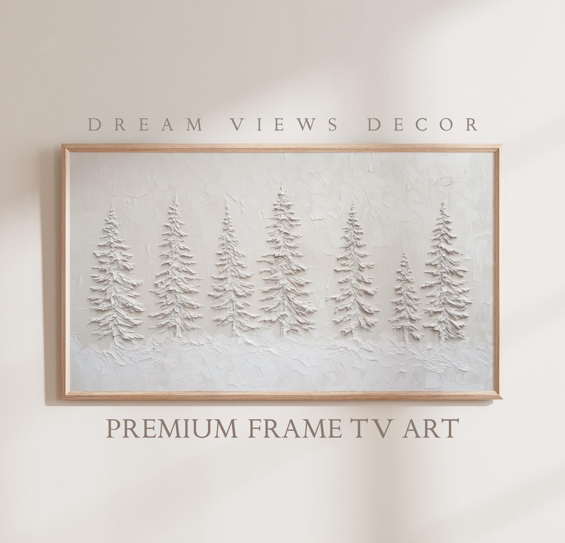 Vintage Winter Landscape Art Print, Neutral Fir Trees