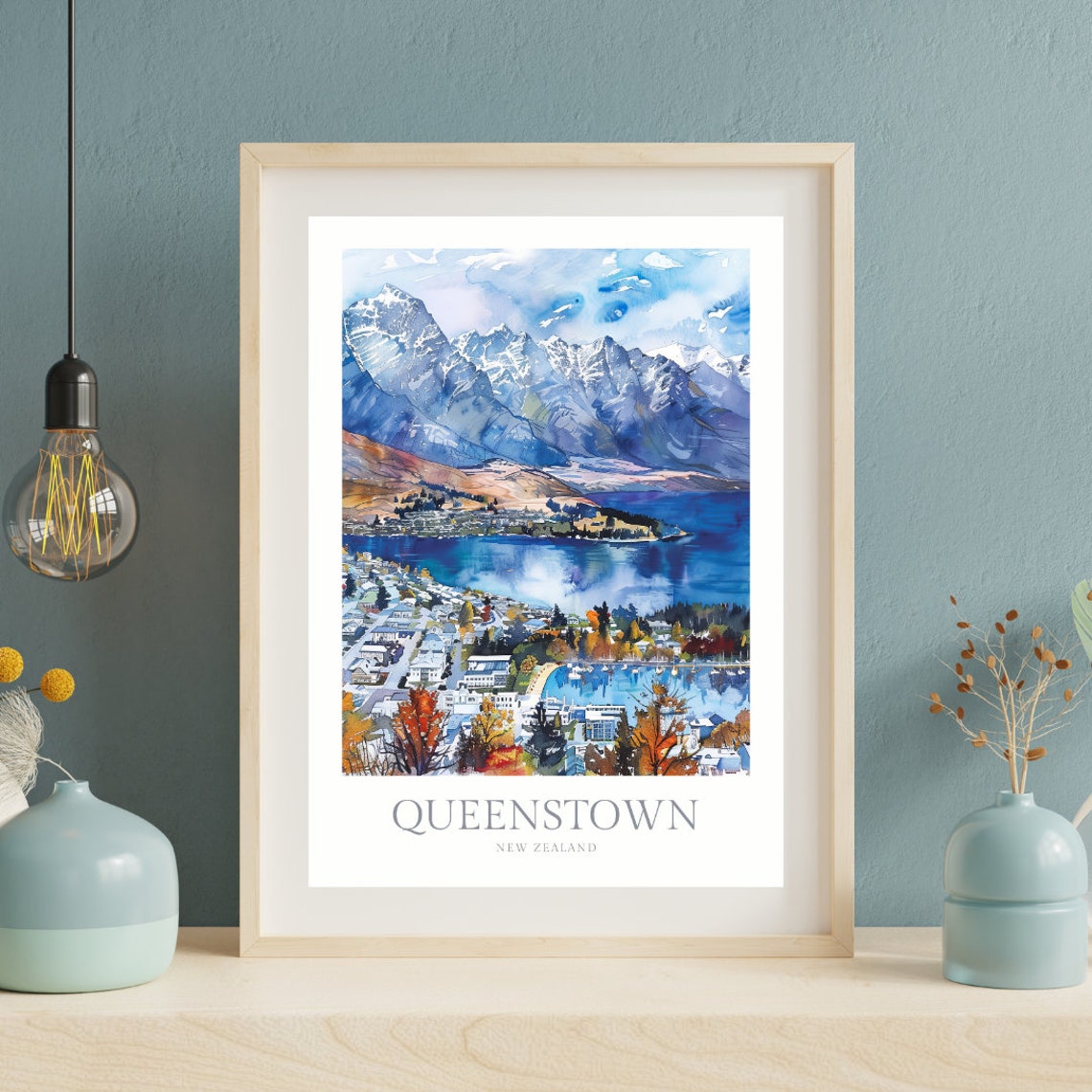 Queenstown New Zealand Watercolor Poster Queenstown Wall Art Decor Queenstown Poster New Zealand Print - Image 2