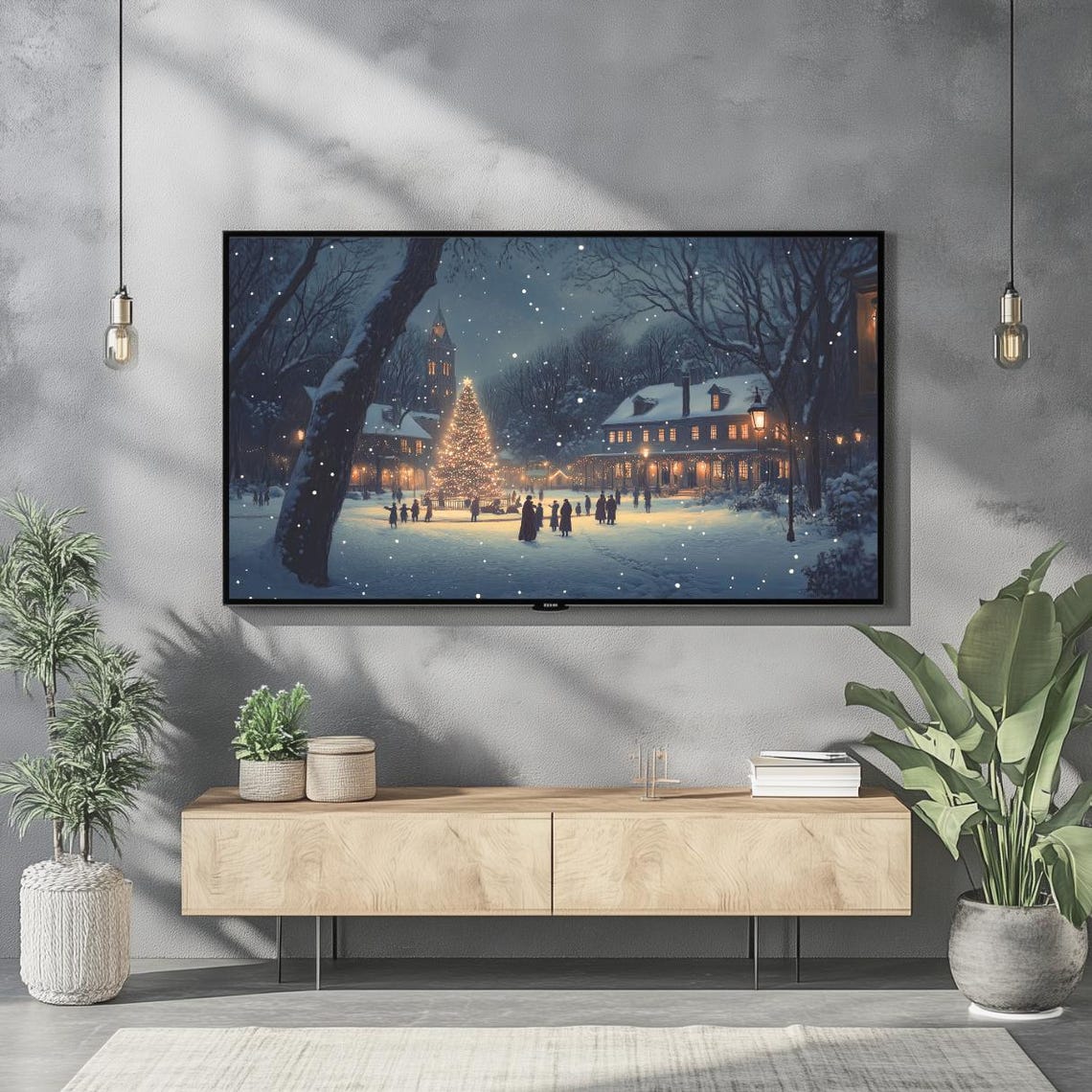 Christmas Frame Tv Art Cozy Christmas Tree Painting Holiday Market Vintage Winter Tv Art Frame Tv Art Farmhouse - Image 2