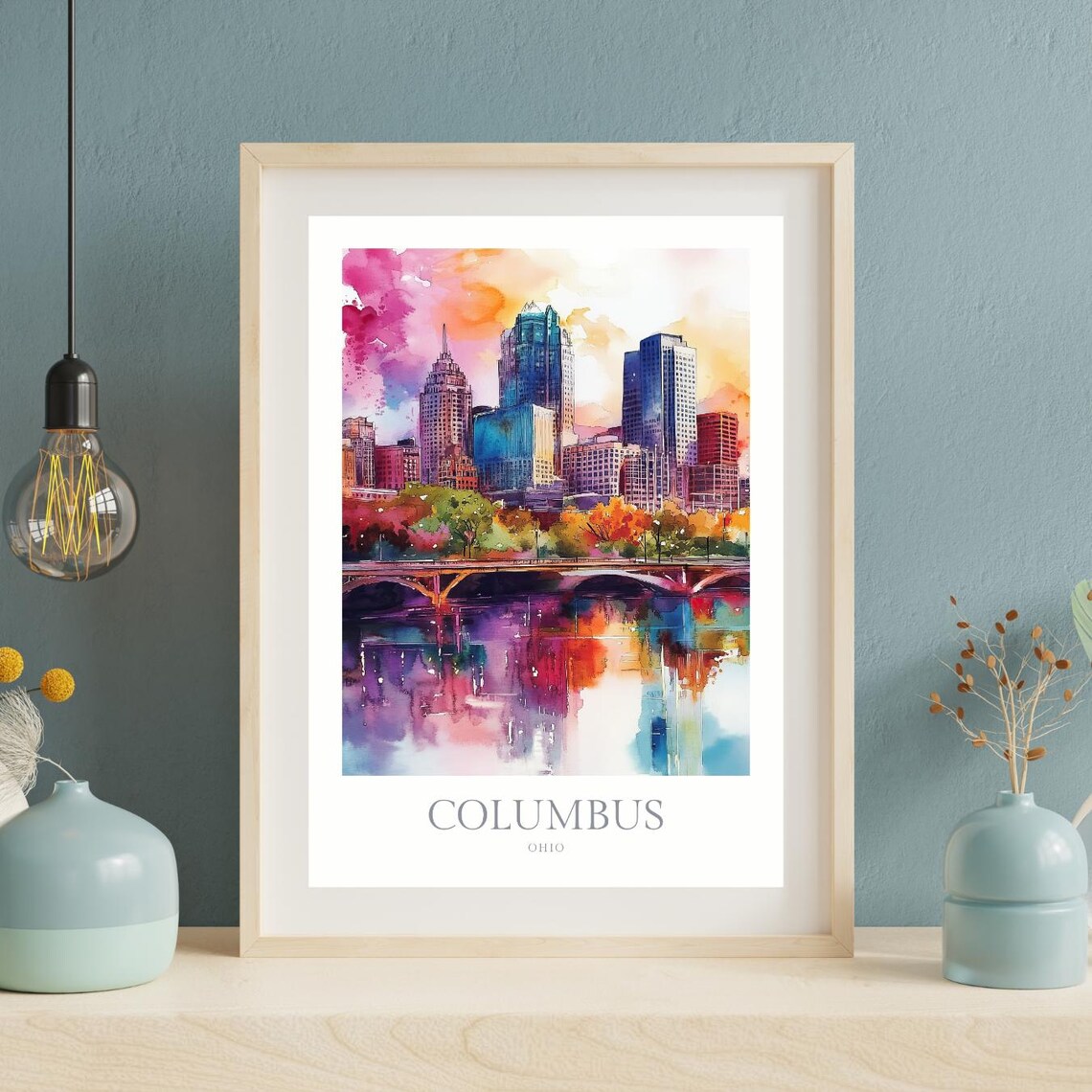 Columbus Ohio Watercolor Travel Poster Art Print - Image 3
