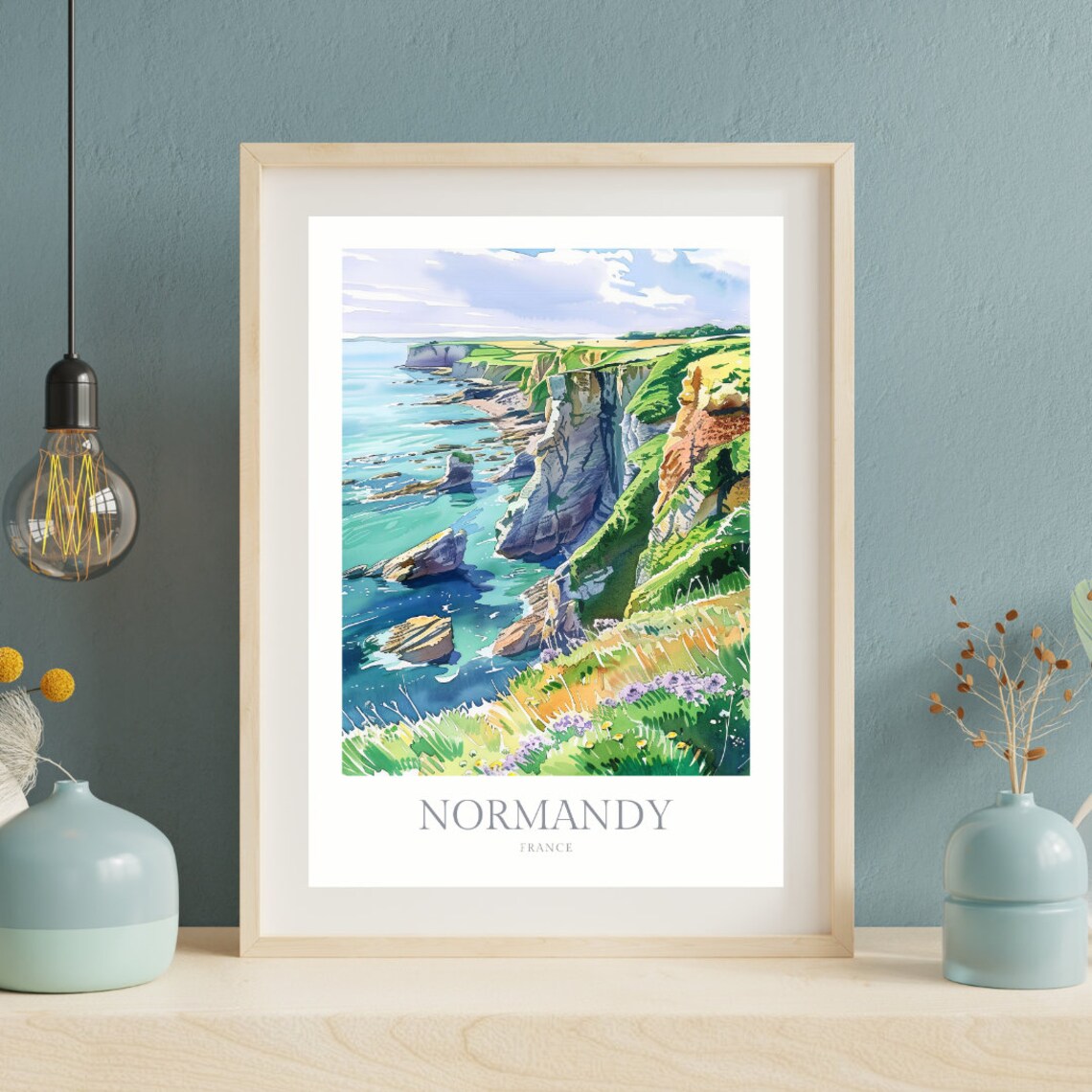 Normandy France Watercolor Travel Poster, Wall Art - Image 2