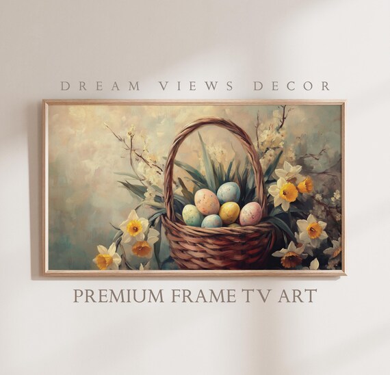 Easter Frame Tv Art Neutral Oil Painting Moody Easter Decor Easter Basket Spring Frame Tv Art Antique Cottagecore Decor