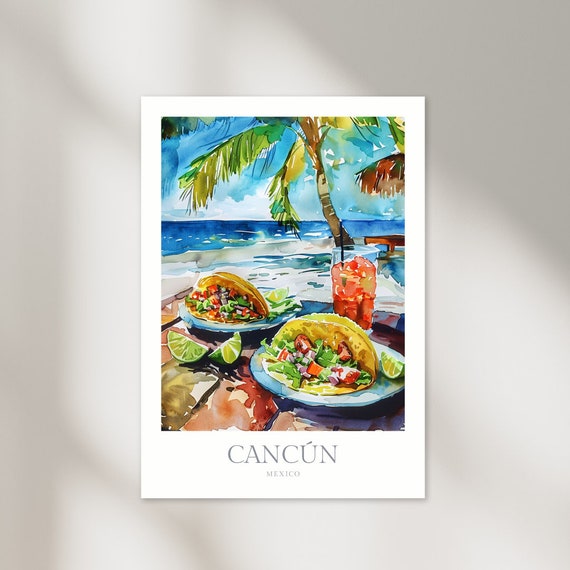 Cancun Mexico Watercolor Poster, Travel Poster
