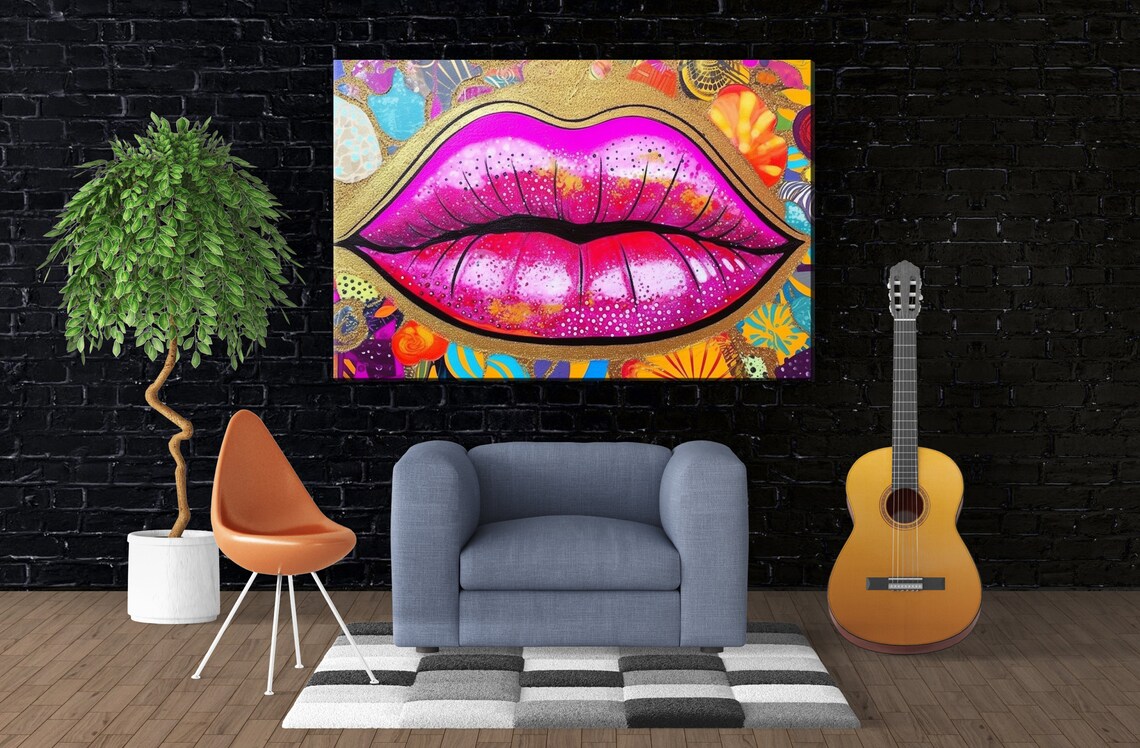 Gold Glitter Lips Feminine Pop Art Wall Art Print - Image 3