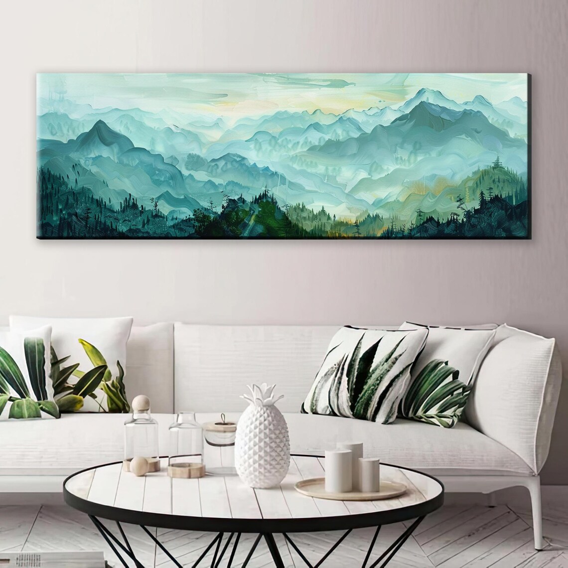 Panoramic Green Blue Mountain Range Framed Or Unframed Long Horizontal Gallery Wrapped Gicle Ready To Hang Extra Large Wall Art - Image 4
