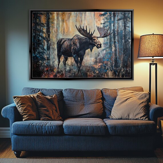 Majestic Moose In Misty Forest Dark Painterly Wildlife Art Print