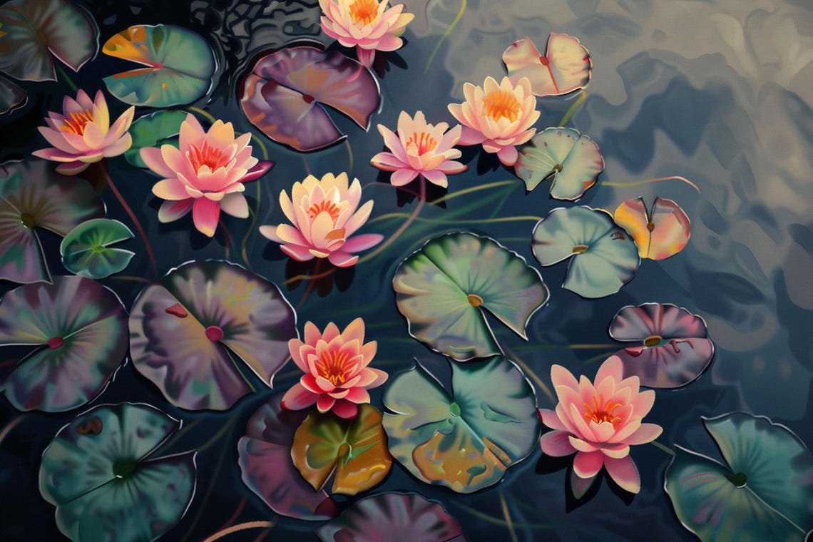 Water Lilies Art Realism Style Botanical Decor Gallery Wrapped Gicle Print Ready To Hang Available In Extra Large Sizes - Image 4