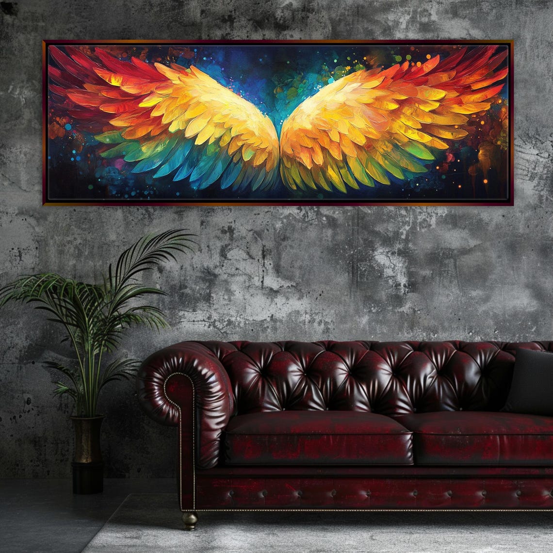 Vibrant Angel Wings Panoramic Print Framed Or Unframed Long Horizontal Gallery Wrapped Gicle Ready To Hang Extra Large Wall Art - Image 4