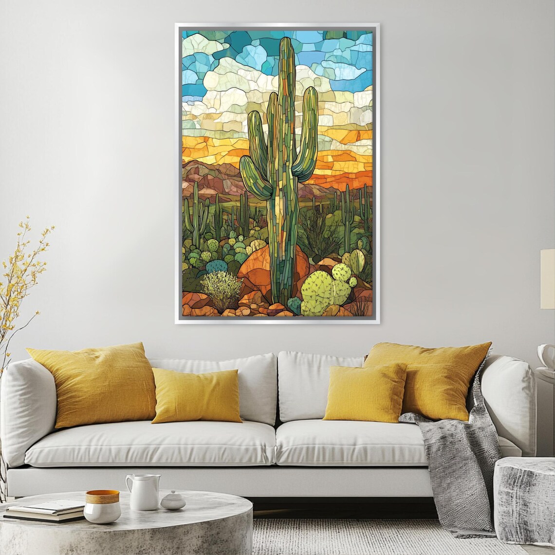 Saguaro Cactus Stained Glass Style Botanical Art Print - Image 3