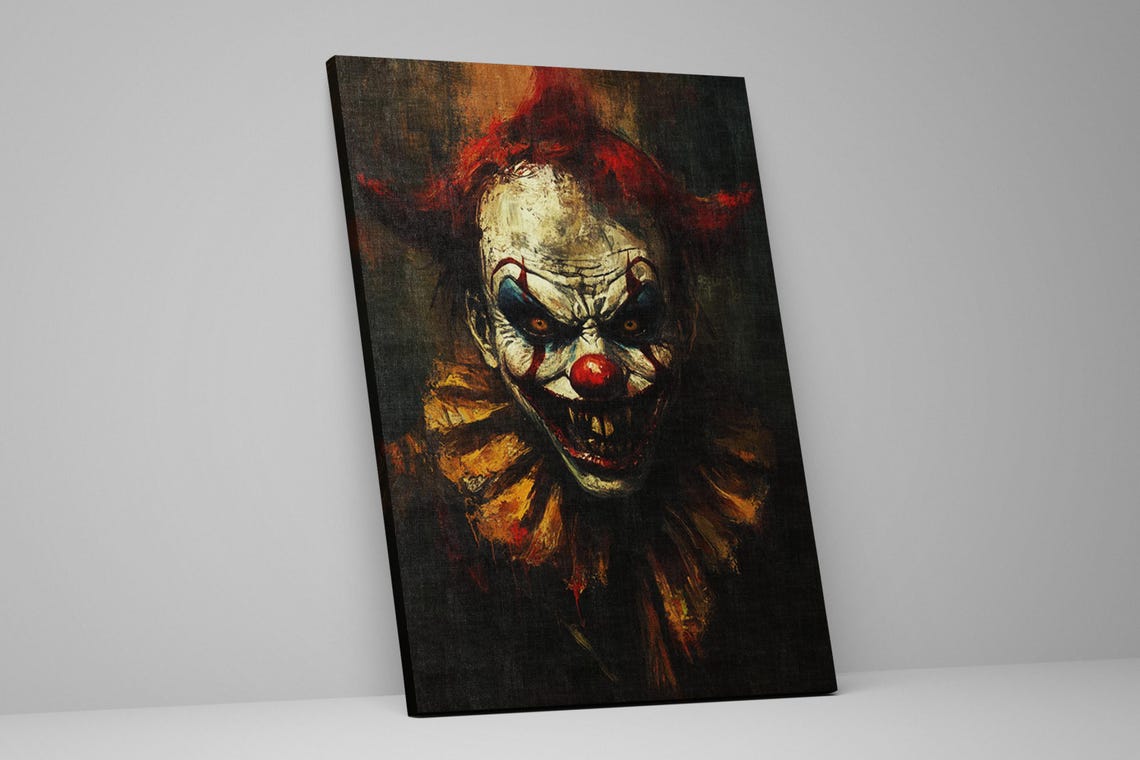 Gothic Scary Clown Portrait Dark Horror Halloween Frightening Wall Art - Image 2