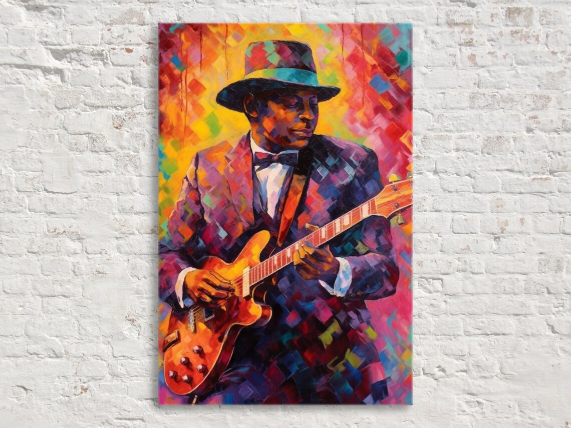 Jazz Guitarist Pop Art Musician Painting Colorful Music Room Decor Large Wall Art Print